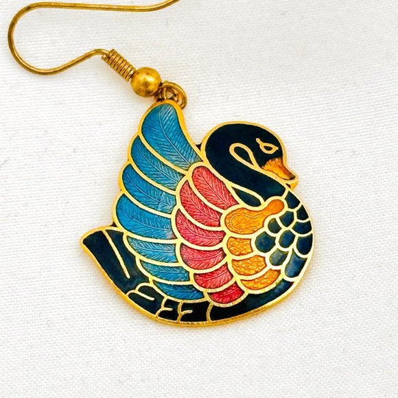 Black Swan Enameled Earrings - Picture 3 of 6